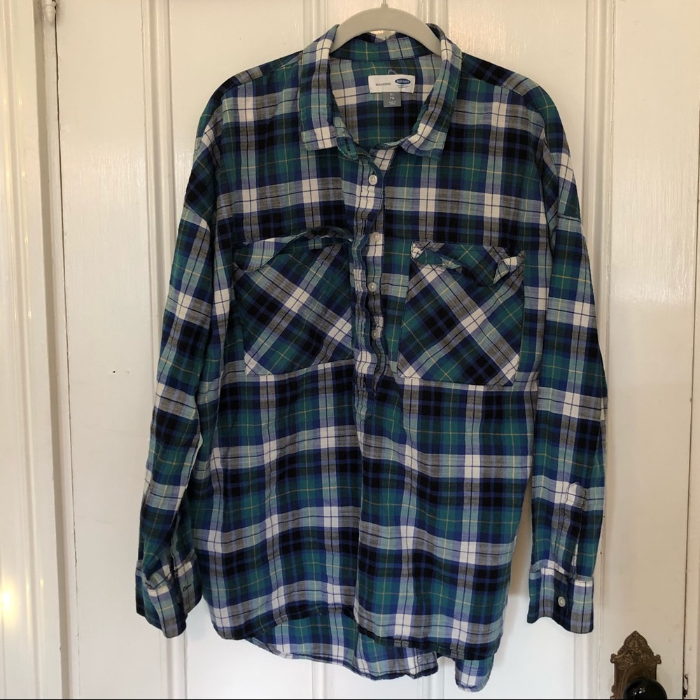 Blue Half Buttoned Flannel